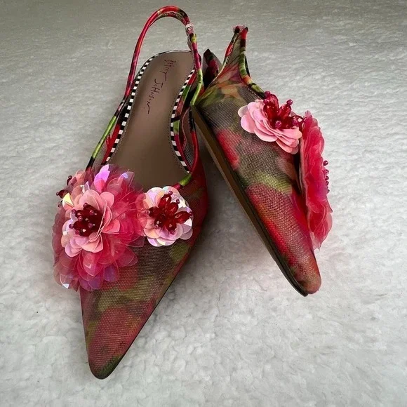 Betsey Johnson Audree Floral Slingback Kitten Heels Sequin Pointed Toe Women's 7 - Picture 5 of 9